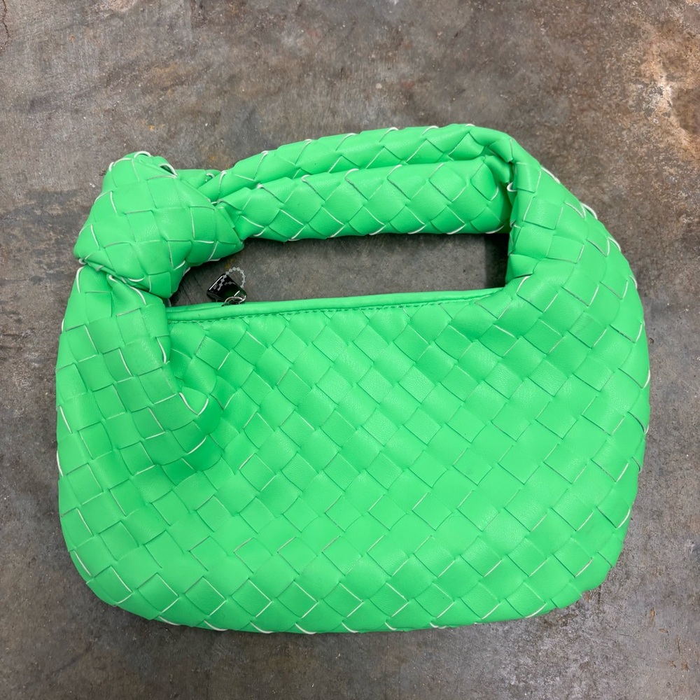 Neon Green Intrecciato Knotted Mini Jodie Style Bag Hobo Purse